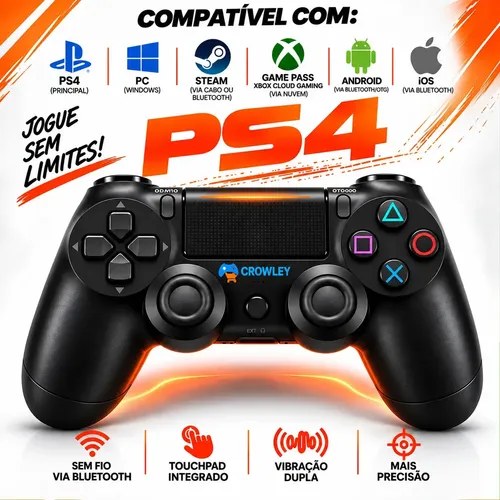 Controle Sem Fio Bluetooth Ps4 Videogame Tv Smart Gamer Celular DualShock Joystick Manete - Crowley