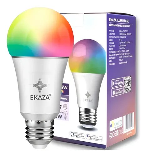 Lâmpada Inteligente Ekaza RGB A60 9W Alexa e Google Home