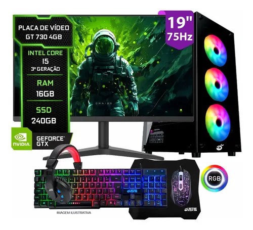 Pc Gamer Completo Setup Ninja Shadow II Intel Core i5 16GB SSD 240GB Placa de Vídeo 4GB Monitor 19 Kit Periféricos